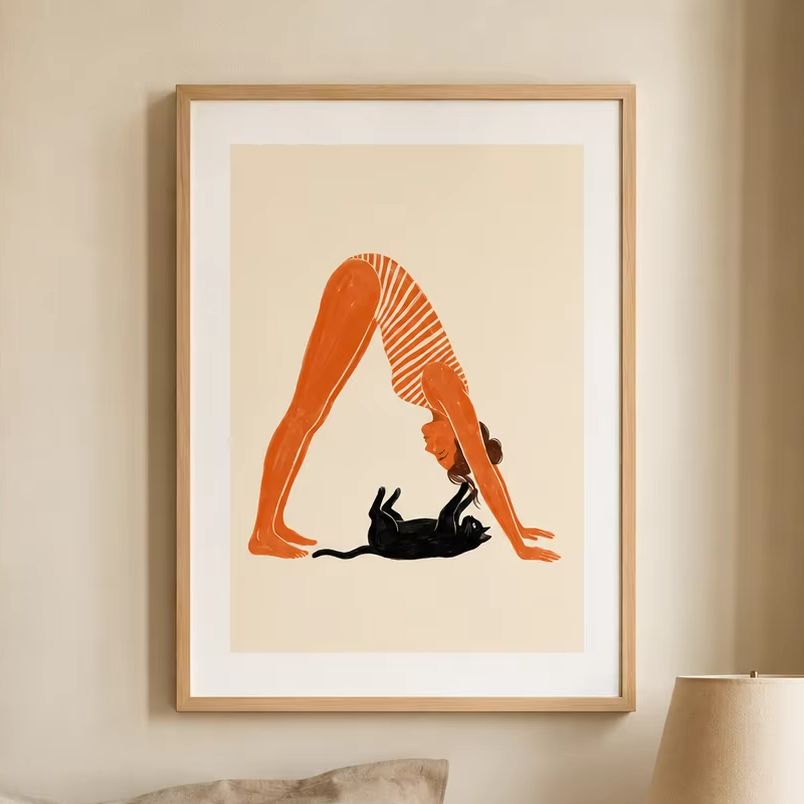 Home Office Yoga Room - 고양이와 함께하는 요가 포스터, 캔버스 벽