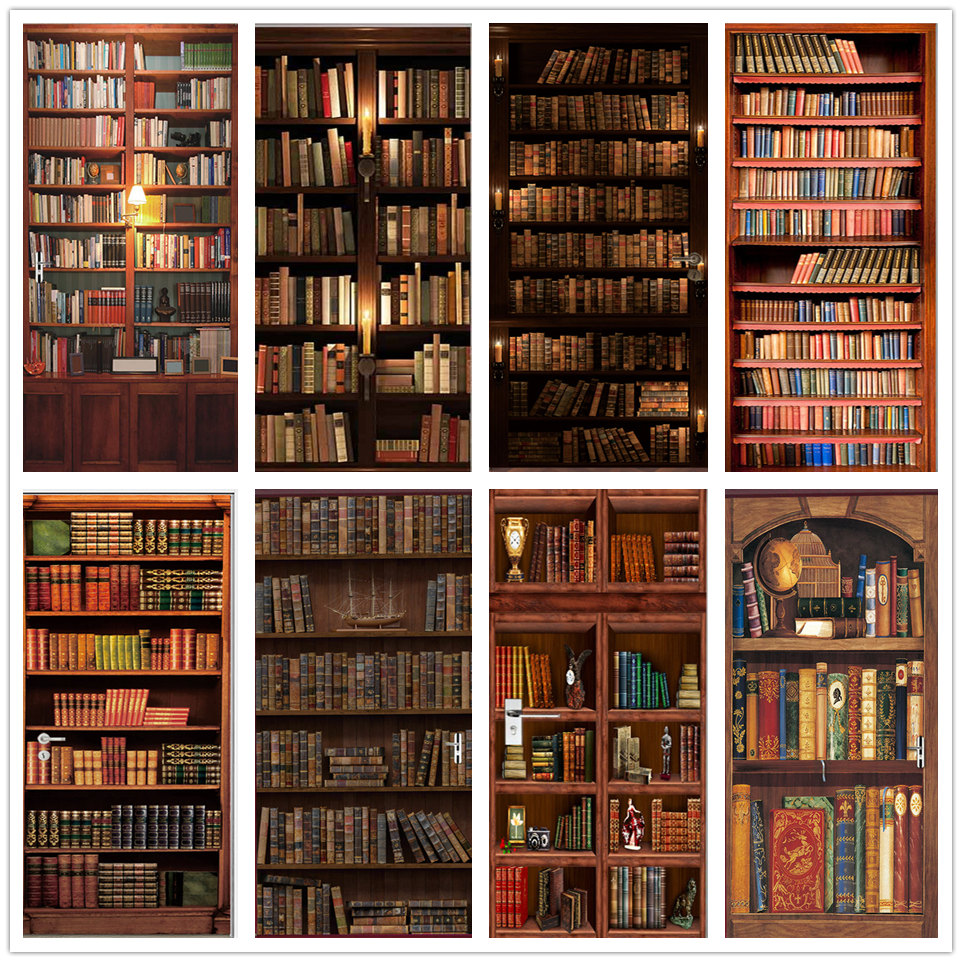 Home Office Bookshelves - 3D 문 벽지 PVC 도서관 책장