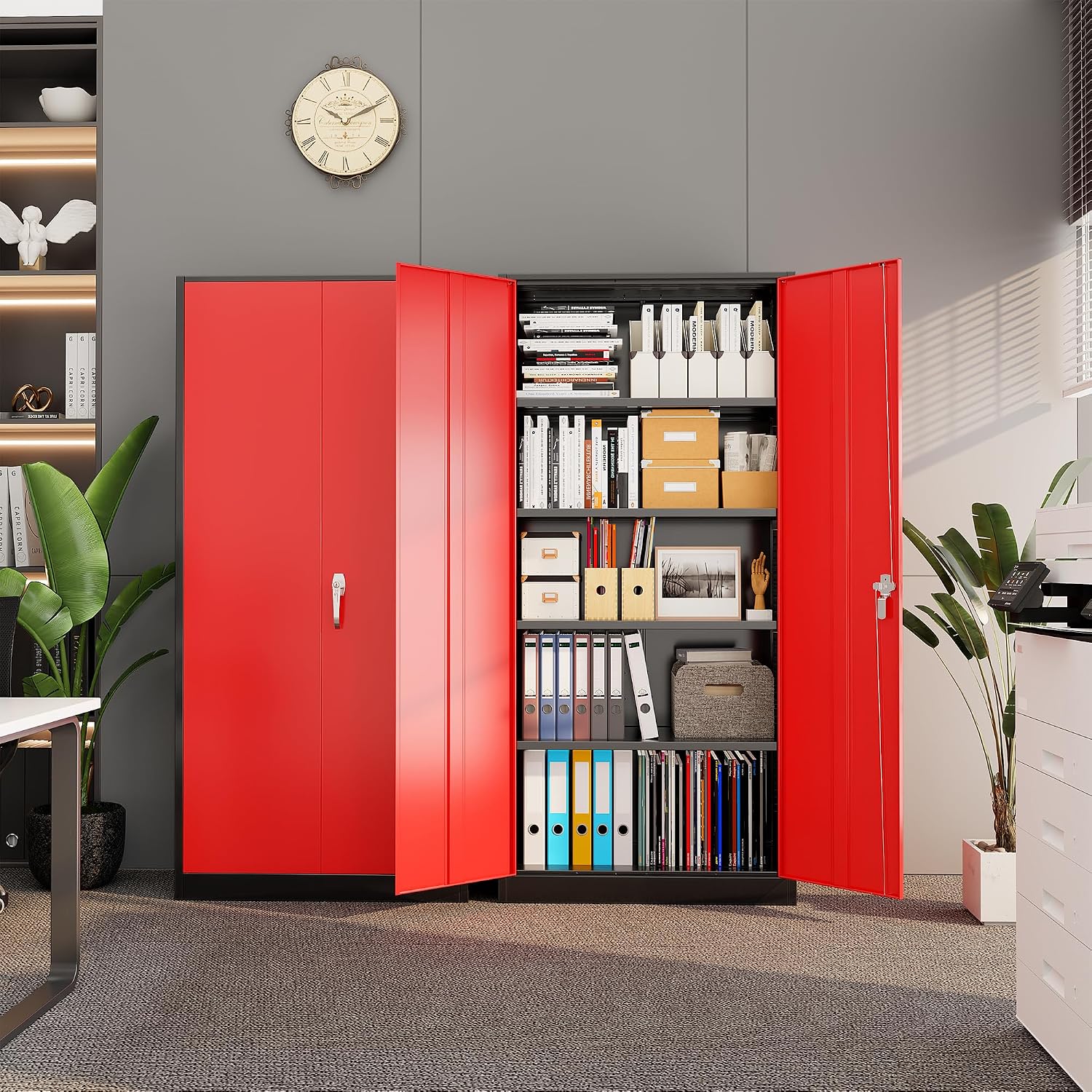 헤비 듀티 메탈 차고 보관 캐비닛, 2도어 스틸 잠금식 - Home Office Organization 리뷰 및 가격