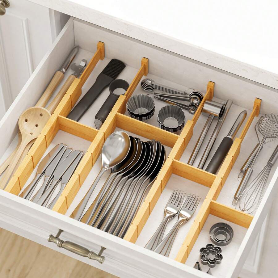 삽입물과 라벨이 있는 대나무 서랍 분리대, 주방용 조절 - Home Office Organization 리뷰 및 가격