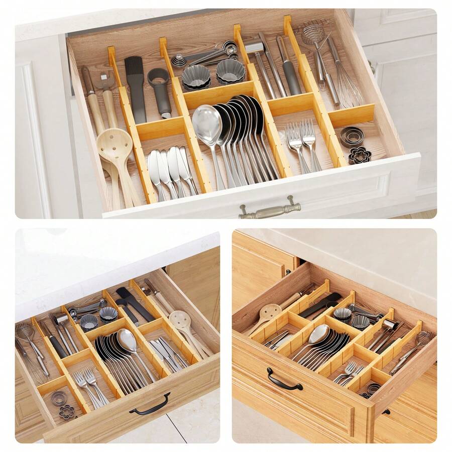 삽입물과 라벨이 있는 대나무 서랍 분리대, 주방용 조절 - Home Office Organization 리뷰 및 가격