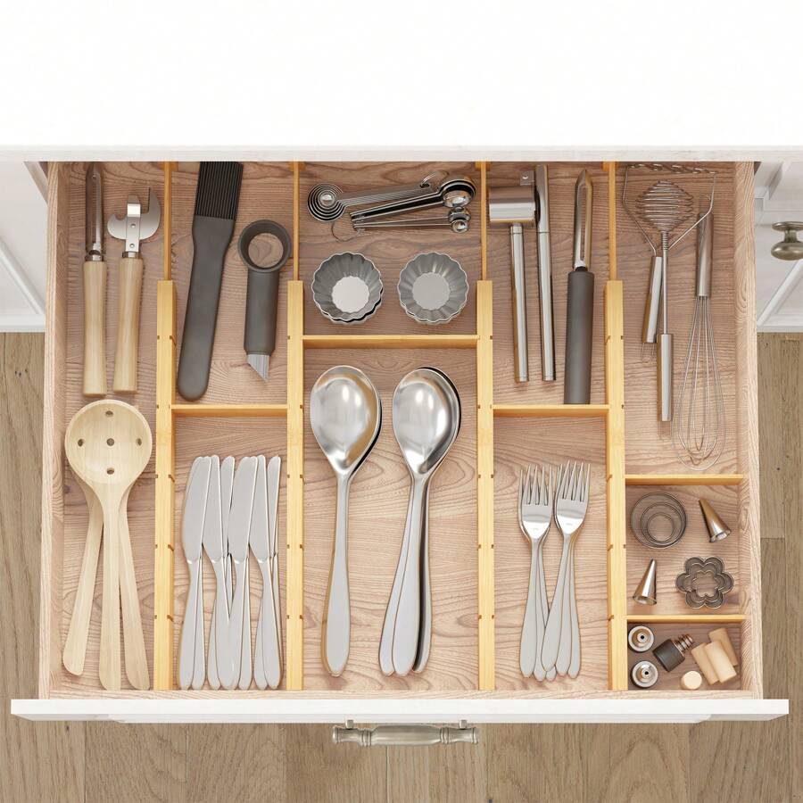 삽입물과 라벨이 있는 대나무 서랍 분리대, 주방용 조절 - Home Office Organization 리뷰 및 가격