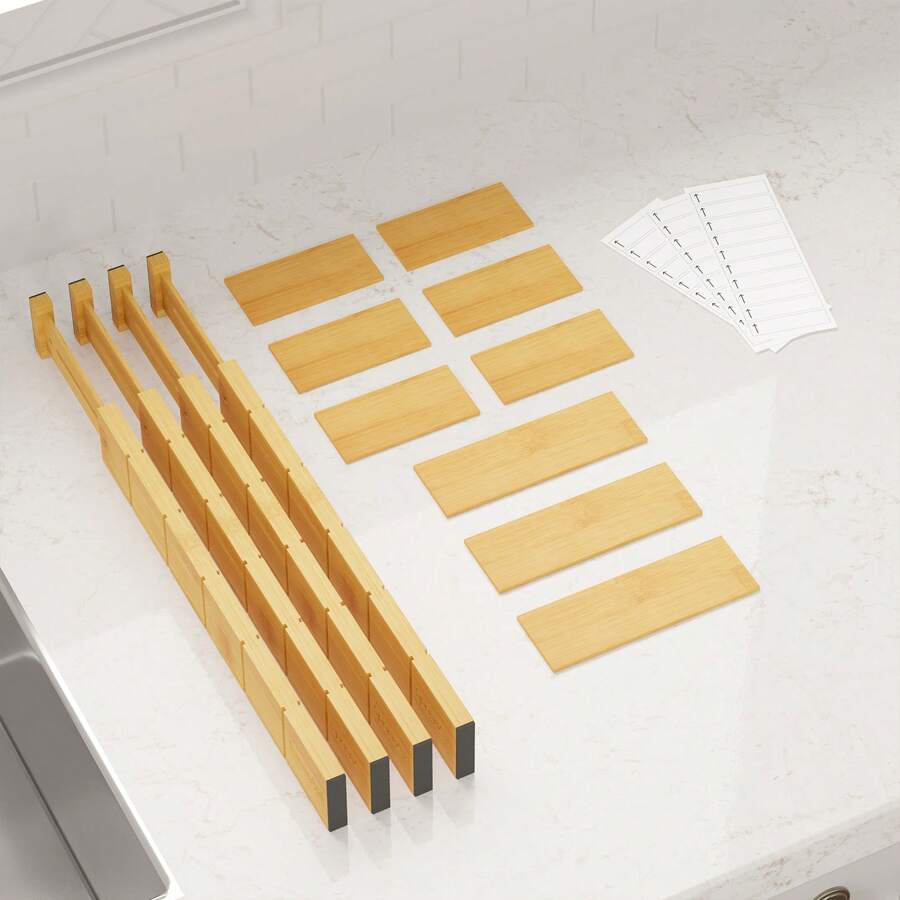 삽입물과 라벨이 있는 대나무 서랍 분리대, 주방용 조절 - Home Office Organization 리뷰 및 가격