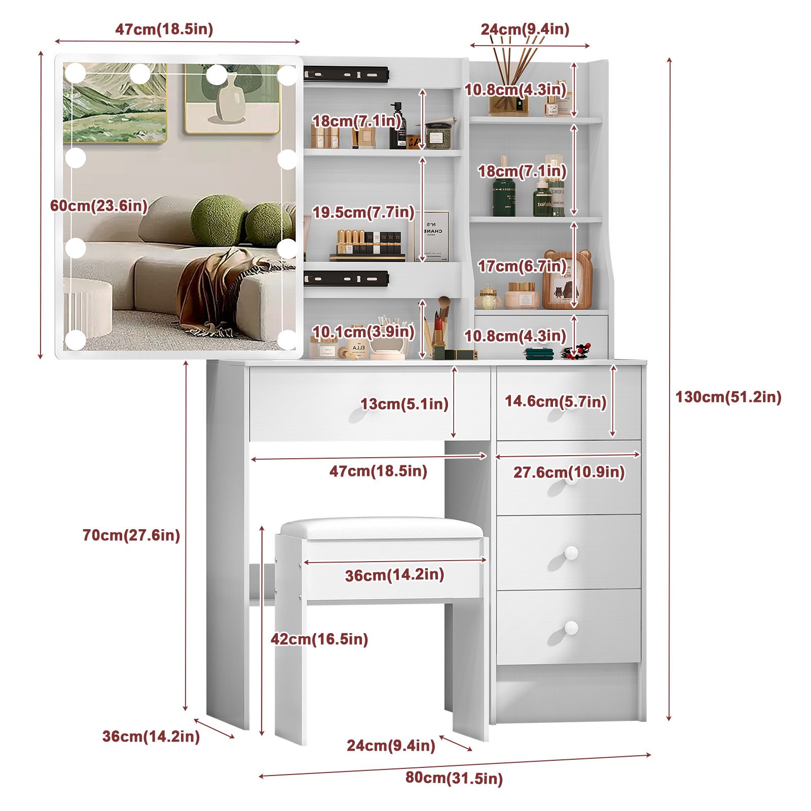 현대적인 화이트 침실 화장대 세트(LED 조명 거울 포 - Home Office Guest Room 리뷰 및 가격